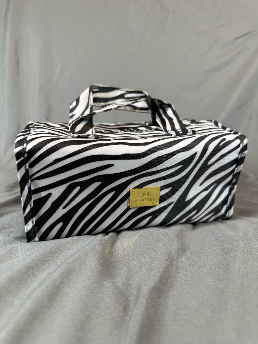 Black & White Zebra Print Cosmetic Case with Top Handles